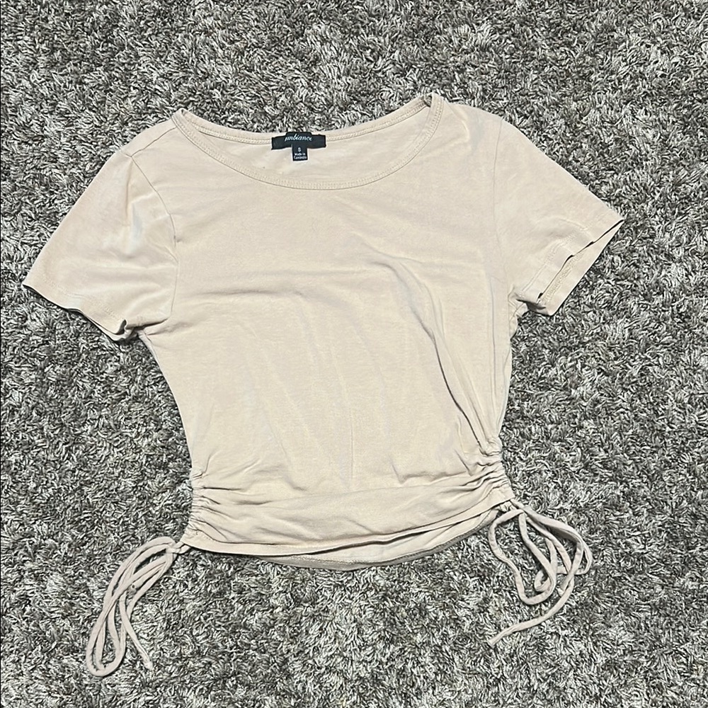 Ambiance Cream Ruched Crop T-Shirt